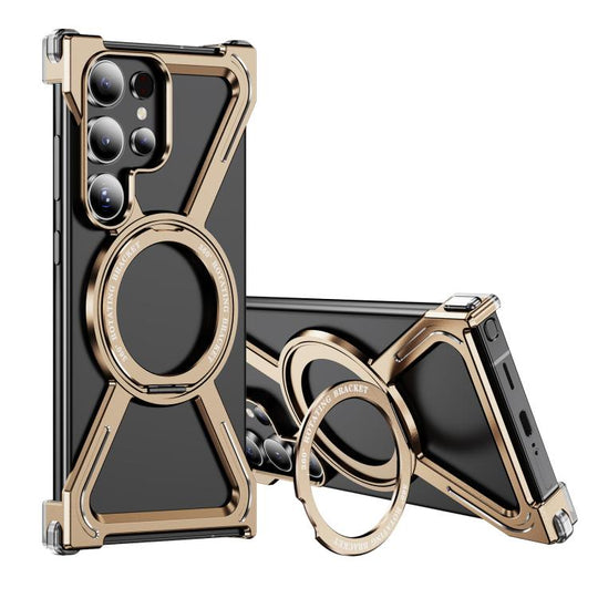 For Samsung Galaxy S23 Ultra 5G Titanium Alloy MagSafe Magnetic Airbag Shockproof Phone Case(Desert Gold)