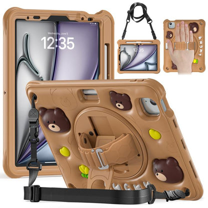 For iPad Air 11 2025 / 2024 / Pro 11 2022 Bear Rotation Kickstand Silicone Hybrid PC Tablet Case(Brown) - iPad Air 11 2025 / 2024 Cases by buy2fix | Online Shopping UK | buy2fix