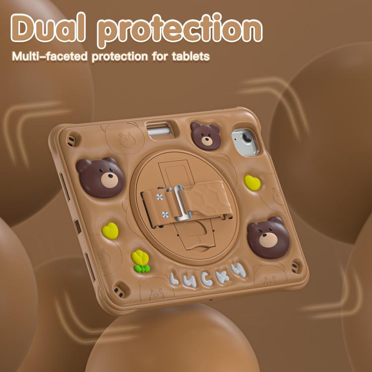 For iPad Air 11 2025 / 2024 / Pro 11 2022 Bear Rotation Kickstand Silicone Hybrid PC Tablet Case(Brown) - iPad Air 11 2025 / 2024 Cases by buy2fix | Online Shopping UK | buy2fix