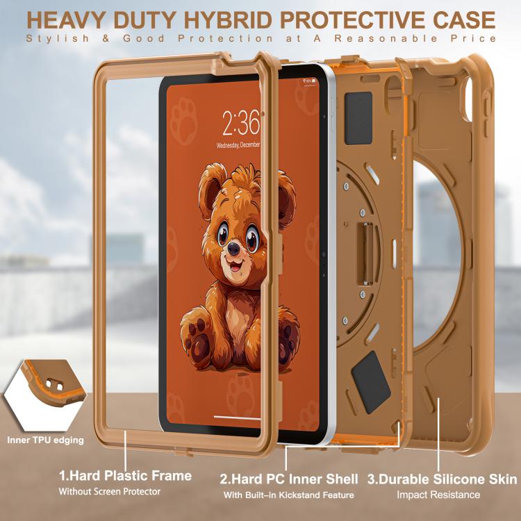 For iPad 2025 / 2022 Bear Rotation Kickstand Silicone Hybrid PC Tablet Case(Brown) - iPad 2025 / 2022 Cases by buy2fix | Online Shopping UK | buy2fix