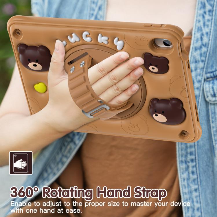For iPad 2025 / 2022 Bear Rotation Kickstand Silicone Hybrid PC Tablet Case(Brown) - iPad 2025 / 2022 Cases by buy2fix | Online Shopping UK | buy2fix