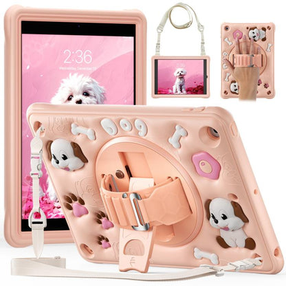 For iPad 10.2 2021 / 2020 / 2019 Dog Rotation Kickstand Silicone Hybrid PC Tablet Case(Pink) - iPad 10.2 Cases by buy2fix | Online Shopping UK | buy2fix