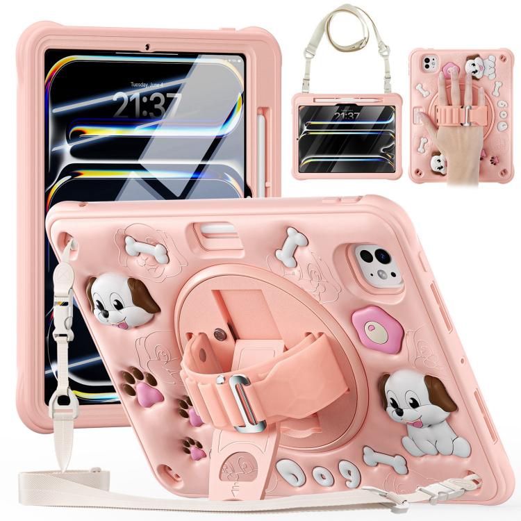 For iPad Pro 11 2024 Dog Rotation Kickstand Silicone Hybrid PC Tablet Case(Pink) - iPad Pro 11 2024 Cases by buy2fix | Online Shopping UK | buy2fix