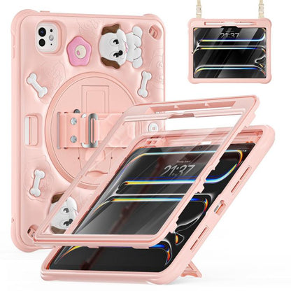 For iPad Pro 11 2024 Dog Rotation Kickstand Silicone Hybrid PC Tablet Case(Pink) - iPad Pro 11 2024 Cases by buy2fix | Online Shopping UK | buy2fix