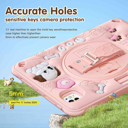 For iPad Pro 11 2024 Dog Rotation Kickstand Silicone Hybrid PC Tablet Case(Pink) - iPad Pro 11 2024 Cases by buy2fix | Online Shopping UK | buy2fix