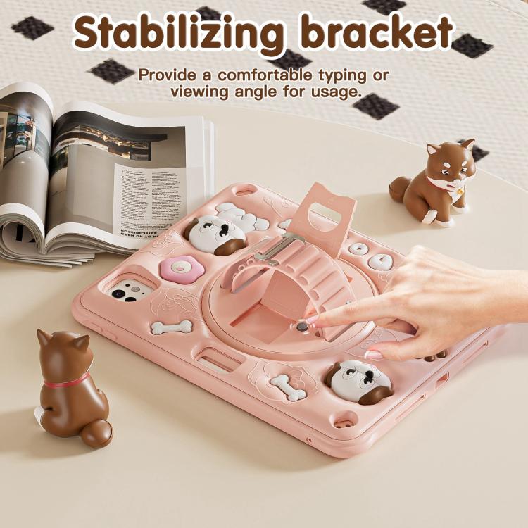 For iPad Pro 11 2024 Dog Rotation Kickstand Silicone Hybrid PC Tablet Case(Pink) - iPad Pro 11 2024 Cases by buy2fix | Online Shopping UK | buy2fix