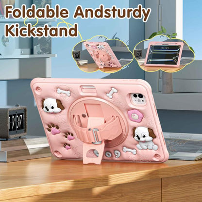 For iPad Pro 11 2024 Dog Rotation Kickstand Silicone Hybrid PC Tablet Case(Pink) - iPad Pro 11 2024 Cases by buy2fix | Online Shopping UK | buy2fix