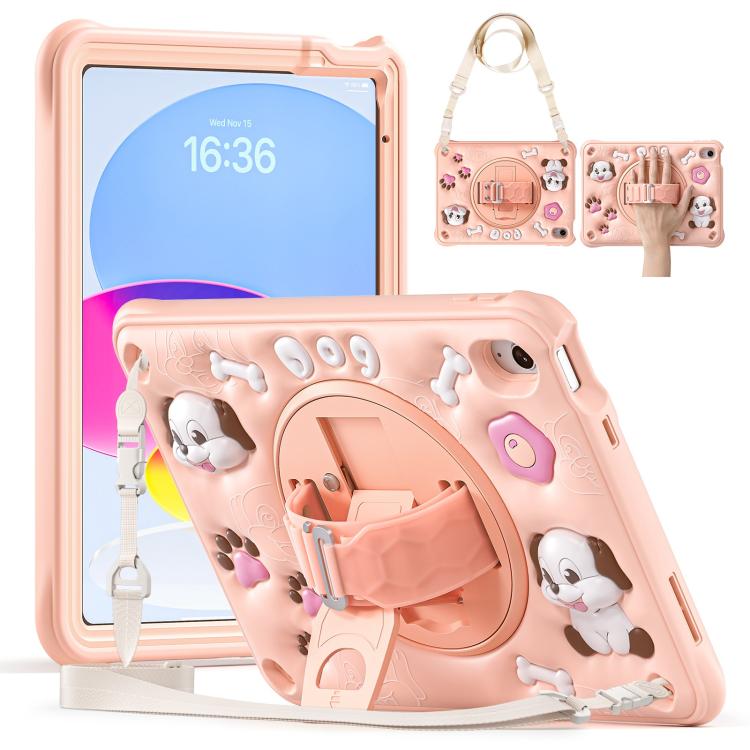 For iPad 2025 / 2022 Dog Rotation Kickstand Silicone Hybrid PC Tablet Case(Pink) - iPad 2025 / 2022 Cases by buy2fix | Online Shopping UK | buy2fix