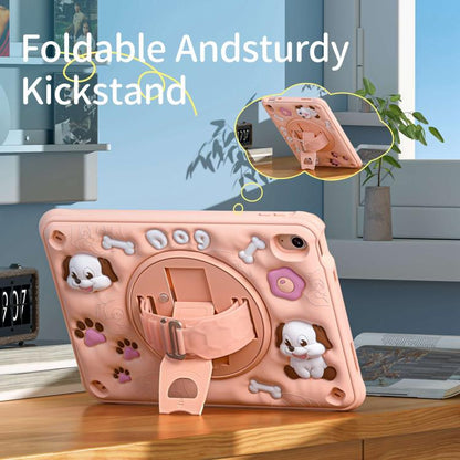 For iPad 2025 / 2022 Dog Rotation Kickstand Silicone Hybrid PC Tablet Case(Pink) - iPad 2025 / 2022 Cases by buy2fix | Online Shopping UK | buy2fix