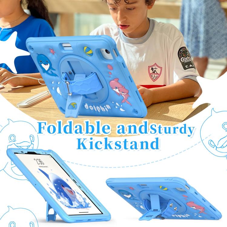 For iPad Air 11 2025 / 2024 / Pro 11 2022 Dolphin Rotation Kickstand Silicone Hybrid PC Tablet Case(Blue) - iPad Air 11 2025 / 2024 Cases by buy2fix | Online Shopping UK | buy2fix