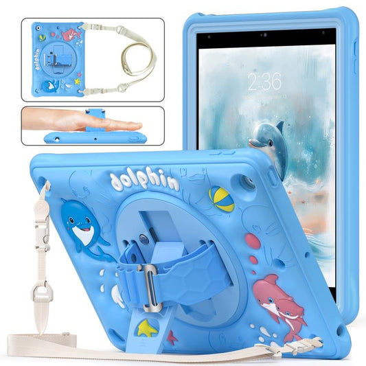 For iPad 10.2 2021 / 2020 / 2019 Dolphin Rotation Kickstand Silicone Hybrid PC Tablet Case(Blue) - iPad 10.2 Cases by buy2fix | Online Shopping UK | buy2fix