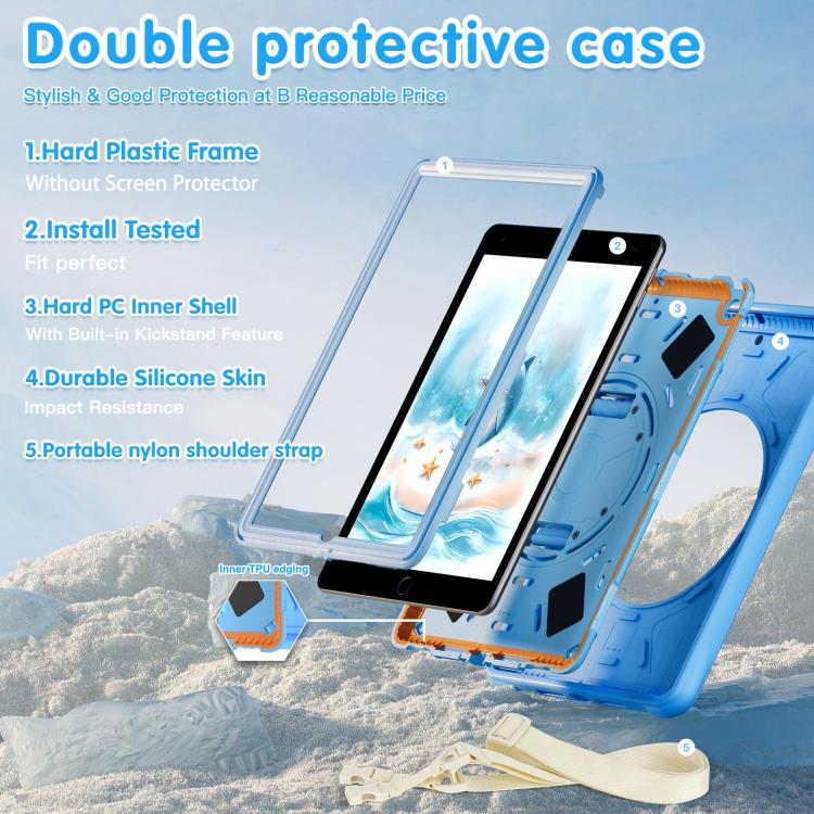 For iPad 10.2 2021 / 2020 / 2019 Dolphin Rotation Kickstand Silicone Hybrid PC Tablet Case(Blue) - iPad 10.2 Cases by buy2fix | Online Shopping UK | buy2fix
