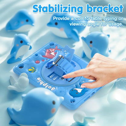 For iPad 10.2 2021 / 2020 / 2019 Dolphin Rotation Kickstand Silicone Hybrid PC Tablet Case(Blue) - iPad 10.2 Cases by buy2fix | Online Shopping UK | buy2fix