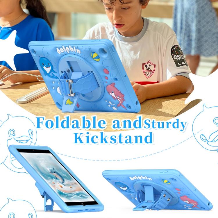 For iPad 10.2 2021 / 2020 / 2019 Dolphin Rotation Kickstand Silicone Hybrid PC Tablet Case(Blue) - iPad 10.2 Cases by buy2fix | Online Shopping UK | buy2fix