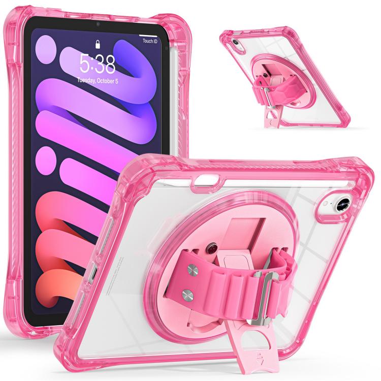 For iPad mini 2024 / mini 6 Rotation Grip Holder TPU Hybrid Clear PC Tablet Case(Red Rose) - iPad mini 2024 Cases by buy2fix | Online Shopping UK | buy2fix