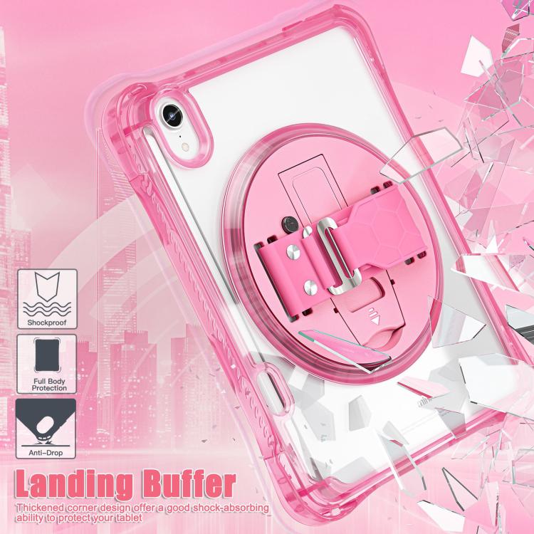 For iPad mini 2024 / mini 6 Rotation Grip Holder TPU Hybrid Clear PC Tablet Case(Red Rose) - iPad mini 2024 Cases by buy2fix | Online Shopping UK | buy2fix