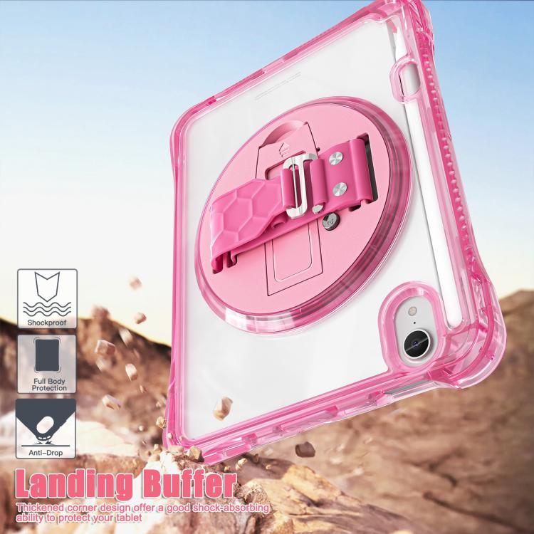 For iPad mini 2024 / mini 6 Rotation Grip Holder TPU Hybrid Clear PC Tablet Case(Red Rose) - iPad mini 2024 Cases by buy2fix | Online Shopping UK | buy2fix