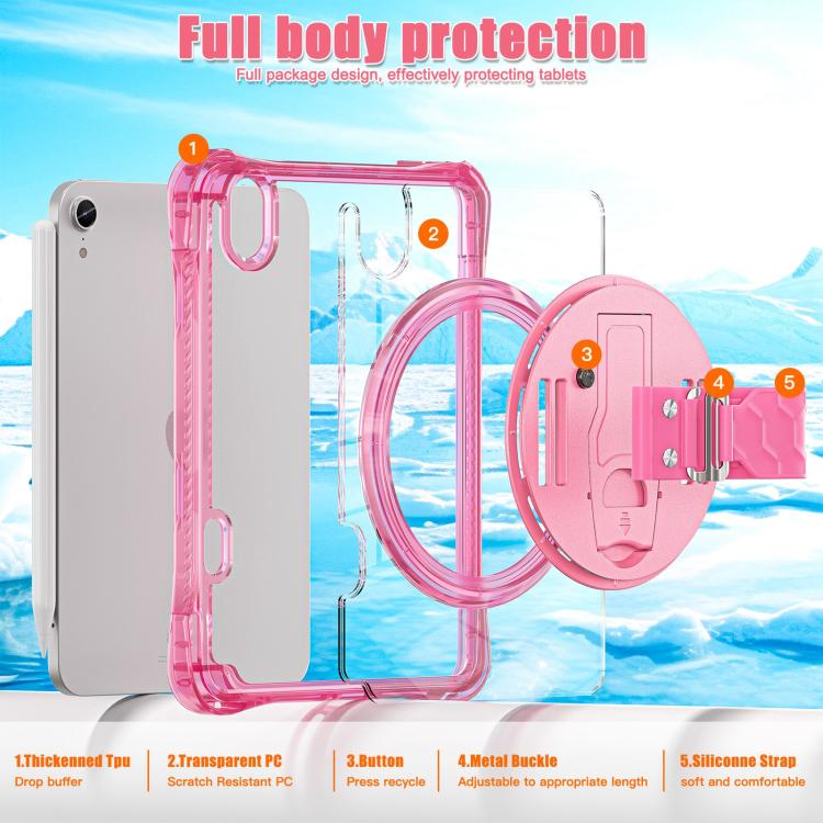 For iPad mini 2024 / mini 6 Rotation Grip Holder TPU Hybrid Clear PC Tablet Case(Red Rose) - iPad mini 2024 Cases by buy2fix | Online Shopping UK | buy2fix