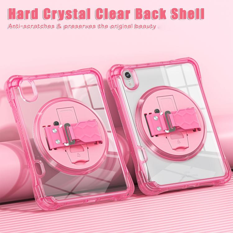 For iPad mini 2024 / mini 6 Rotation Grip Holder TPU Hybrid Clear PC Tablet Case(Red Rose) - iPad mini 2024 Cases by buy2fix | Online Shopping UK | buy2fix