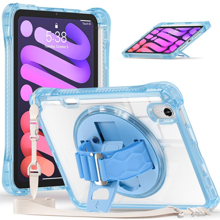 For iPad mini 2024 / mini 6 Rotation Grip Holder TPU Hybrid Clear PC Tablet Case(Light Blue) - iPad mini 2024 Cases by buy2fix | Online Shopping UK | buy2fix