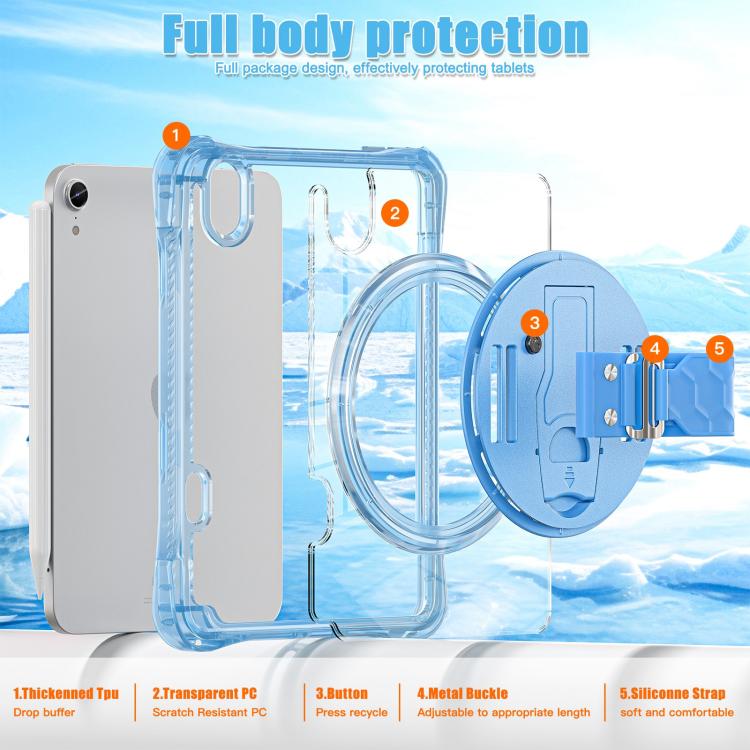 For iPad mini 2024 / mini 6 Rotation Grip Holder TPU Hybrid Clear PC Tablet Case(Light Blue) - iPad mini 2024 Cases by buy2fix | Online Shopping UK | buy2fix