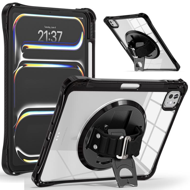 For iPad Pro 13 2024 Rotation Grip Holder TPU Hybrid Clear PC Tablet Case(Black) - iPad Pro 13 2024 Cases by buy2fix | Online Shopping UK | buy2fix