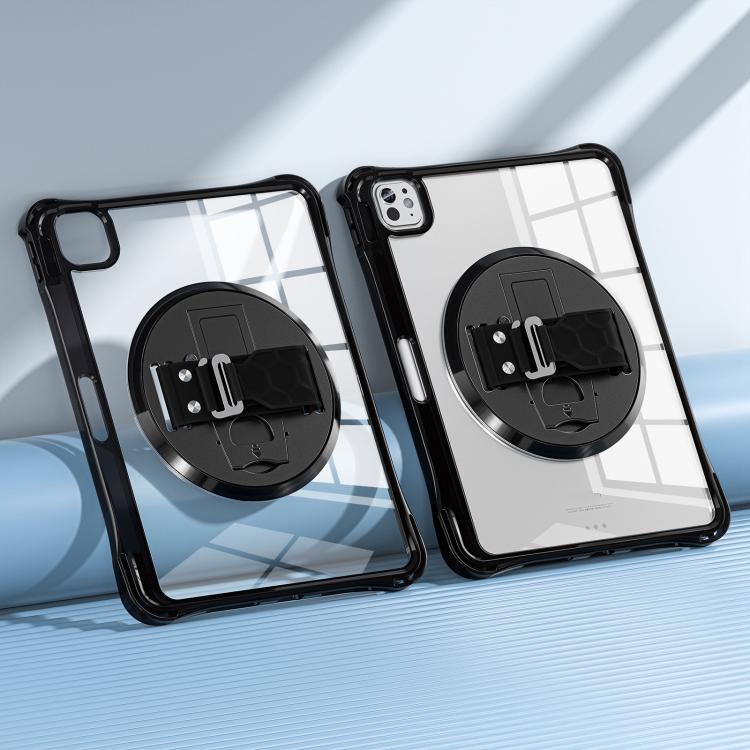 For iPad Pro 13 2024 Rotation Grip Holder TPU Hybrid Clear PC Tablet Case(Black) - iPad Pro 13 2024 Cases by buy2fix | Online Shopping UK | buy2fix