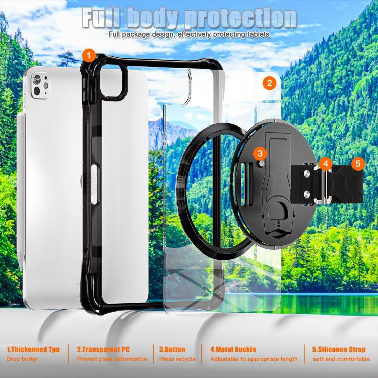 For iPad Pro 13 2024 Rotation Grip Holder TPU Hybrid Clear PC Tablet Case(Black) - iPad Pro 13 2024 Cases by buy2fix | Online Shopping UK | buy2fix