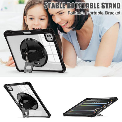 For iPad Pro 13 2024 Rotation Grip Holder TPU Hybrid Clear PC Tablet Case(Black) - iPad Pro 13 2024 Cases by buy2fix | Online Shopping UK | buy2fix
