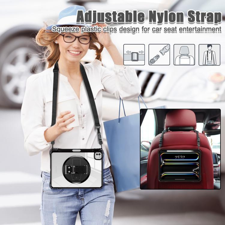 For iPad Pro 13 2024 Rotation Grip Holder TPU Hybrid Clear PC Tablet Case(Black) - iPad Pro 13 2024 Cases by buy2fix | Online Shopping UK | buy2fix