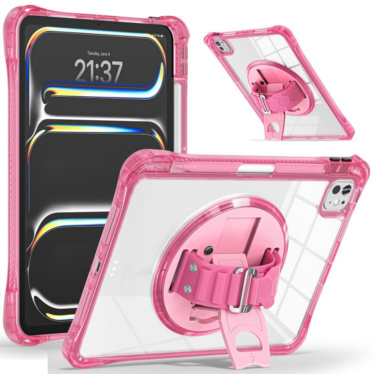For iPad Pro 13 2024 Rotation Grip Holder TPU Hybrid Clear PC Tablet Case(Red Rose) - iPad Pro 13 2024 Cases by buy2fix | Online Shopping UK | buy2fix