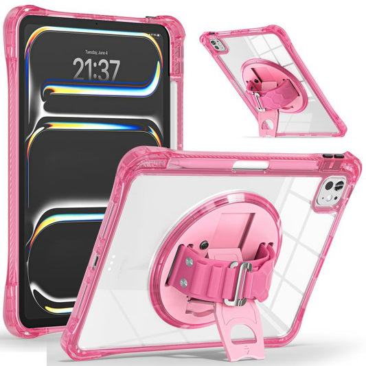 For iPad Pro 13 2024 Rotation Grip Holder TPU Hybrid Clear PC Tablet Case(Red Rose) - iPad Pro 13 2024 Cases by buy2fix | Online Shopping UK | buy2fix