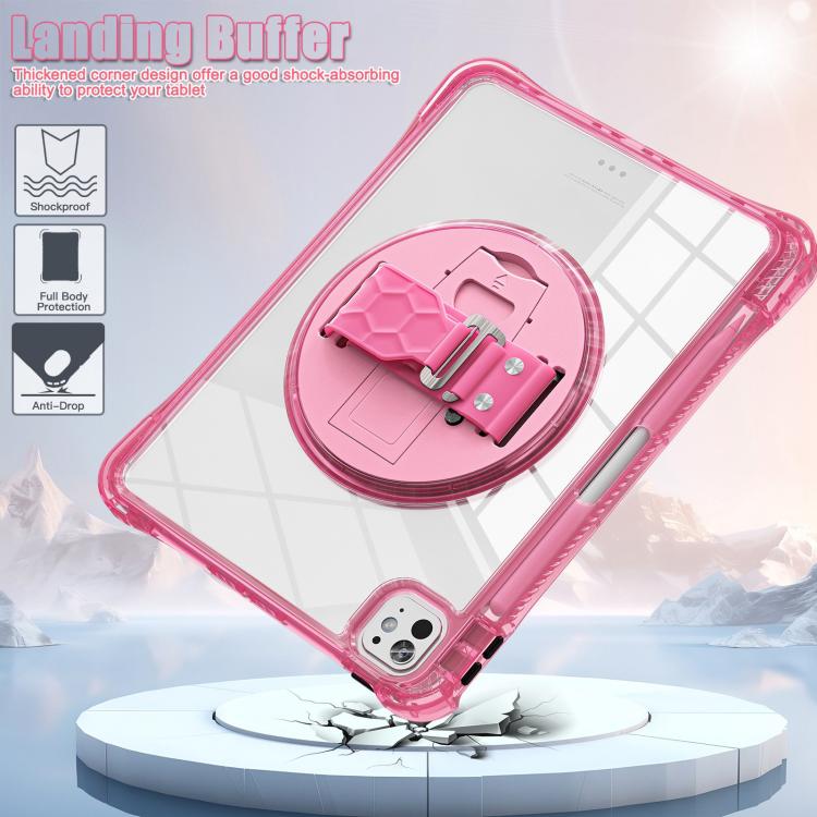 For iPad Pro 13 2024 Rotation Grip Holder TPU Hybrid Clear PC Tablet Case(Red Rose) - iPad Pro 13 2024 Cases by buy2fix | Online Shopping UK | buy2fix