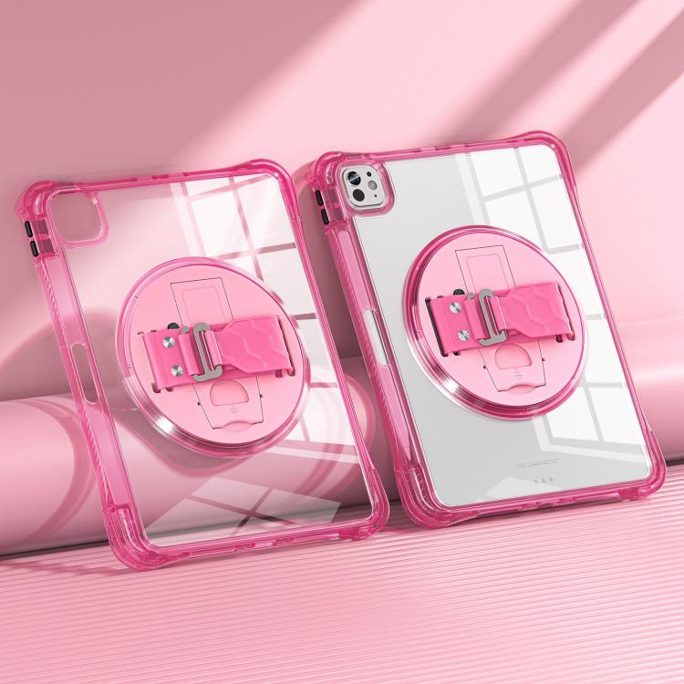 For iPad Pro 13 2024 Rotation Grip Holder TPU Hybrid Clear PC Tablet Case(Red Rose) - iPad Pro 13 2024 Cases by buy2fix | Online Shopping UK | buy2fix