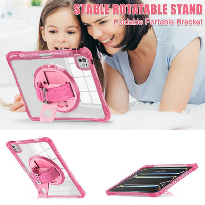 For iPad Pro 13 2024 Rotation Grip Holder TPU Hybrid Clear PC Tablet Case(Red Rose) - iPad Pro 13 2024 Cases by buy2fix | Online Shopping UK | buy2fix