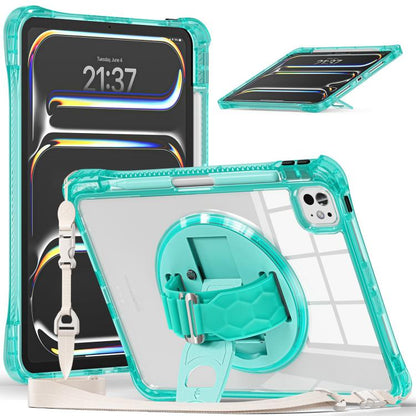 For iPad Pro 13 2024 Rotation Grip Holder TPU Hybrid Clear PC Tablet Case(Light Green) - iPad Pro 13 2024 Cases by buy2fix | Online Shopping UK | buy2fix