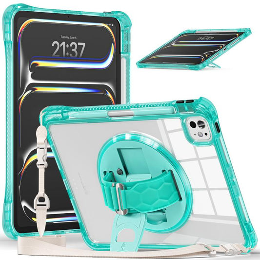 For iPad Pro 13 2024 Rotation Grip Holder TPU Hybrid Clear PC Tablet Case(Light Green) - iPad Pro 13 2024 Cases by buy2fix | Online Shopping UK | buy2fix