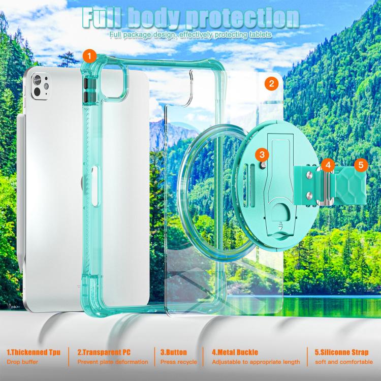 For iPad Pro 13 2024 Rotation Grip Holder TPU Hybrid Clear PC Tablet Case(Light Green) - iPad Pro 13 2024 Cases by buy2fix | Online Shopping UK | buy2fix