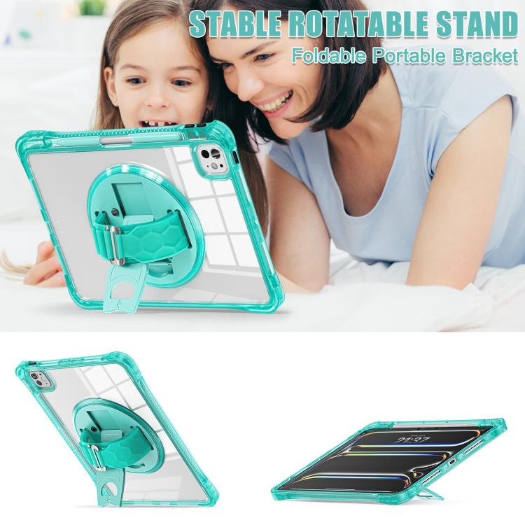 For iPad Pro 13 2024 Rotation Grip Holder TPU Hybrid Clear PC Tablet Case(Light Green) - iPad Pro 13 2024 Cases by buy2fix | Online Shopping UK | buy2fix