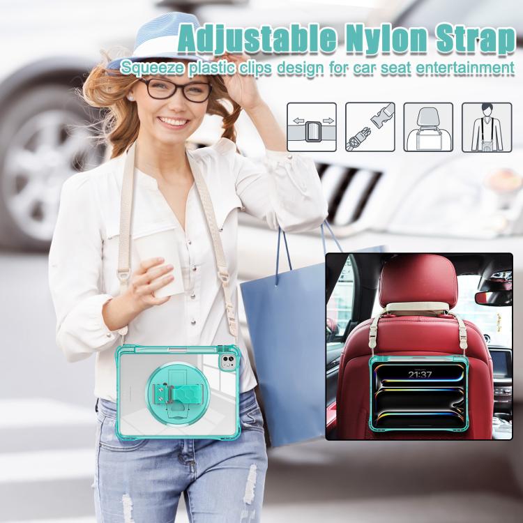 For iPad Pro 13 2024 Rotation Grip Holder TPU Hybrid Clear PC Tablet Case(Light Green) - iPad Pro 13 2024 Cases by buy2fix | Online Shopping UK | buy2fix