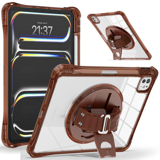For iPad Pro 13 2024 Rotation Grip Holder TPU Hybrid Clear PC Tablet Case(Chocolate) - iPad Pro 13 2024 Cases by buy2fix | Online Shopping UK | buy2fix