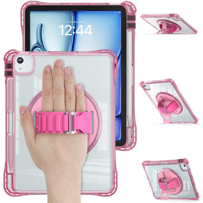For iPad Air 13 2024 / 2025 Rotation Grip Holder TPU Hybrid Clear PC Tablet Case(Red Rose) - iPad Air 13 2025 / 2024 Cases by buy2fix | Online Shopping UK | buy2fix