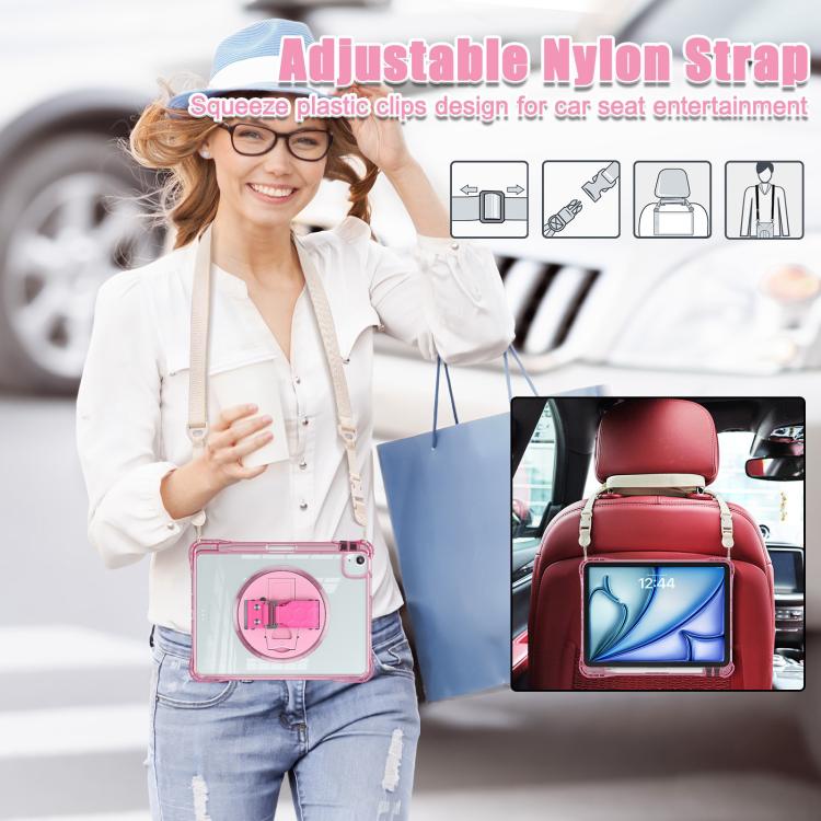 For iPad Air 13 2024 / 2025 Rotation Grip Holder TPU Hybrid Clear PC Tablet Case(Red Rose) - iPad Air 13 2025 / 2024 Cases by buy2fix | Online Shopping UK | buy2fix