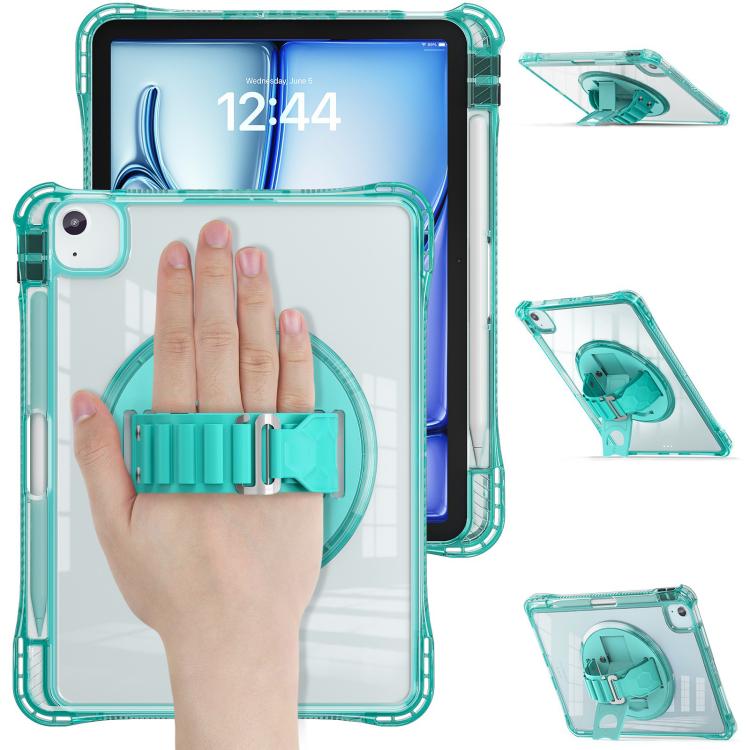 For iPad Air 13 2024 / 2025 Rotation Grip Holder TPU Hybrid Clear PC Tablet Case(Light Green) - iPad Air 13 2025 / 2024 Cases by buy2fix | Online Shopping UK | buy2fix