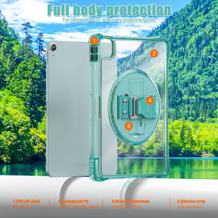 For iPad Air 13 2024 / 2025 Rotation Grip Holder TPU Hybrid Clear PC Tablet Case(Light Green) - iPad Air 13 2025 / 2024 Cases by buy2fix | Online Shopping UK | buy2fix