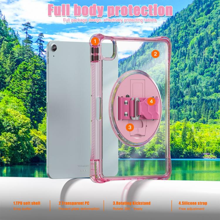 For iPad Air 11 2025 / 2024 / Pro 11 2022 Rotation Grip Holder TPU Hybrid Clear PC Tablet Case(Red Rose) - iPad Air 11 2025 / 2024 Cases by buy2fix | Online Shopping UK | buy2fix