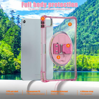 For iPad Air 11 2025 / 2024 / Pro 11 2022 Rotation Grip Holder TPU Hybrid Clear PC Tablet Case(Red Rose) - iPad Air 11 2025 / 2024 Cases by buy2fix | Online Shopping UK | buy2fix