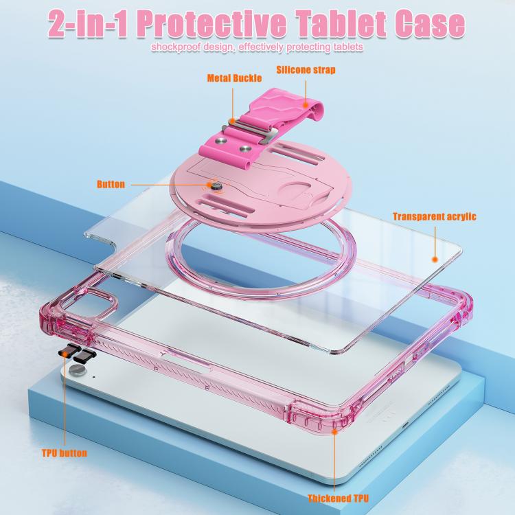 For iPad Air 11 2025 / 2024 / Pro 11 2022 Rotation Grip Holder TPU Hybrid Clear PC Tablet Case(Red Rose) - iPad Air 11 2025 / 2024 Cases by buy2fix | Online Shopping UK | buy2fix