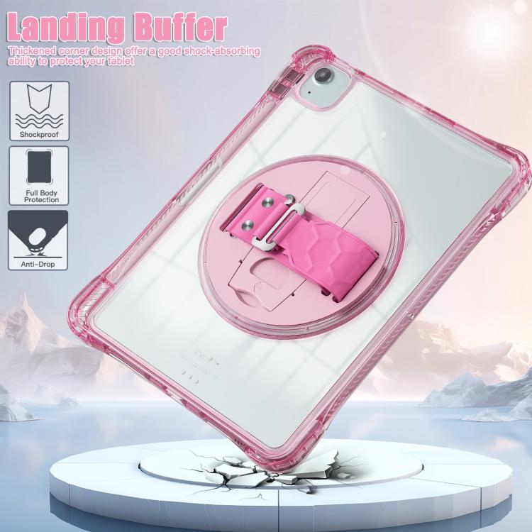 For iPad Air 11 2025 / 2024 / Pro 11 2022 Rotation Grip Holder TPU Hybrid Clear PC Tablet Case(Red Rose) - iPad Air 11 2025 / 2024 Cases by buy2fix | Online Shopping UK | buy2fix