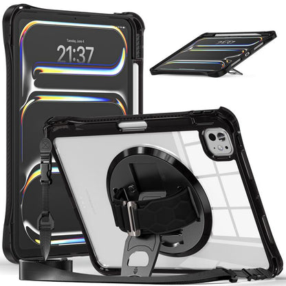 For iPad Pro 11 2024 Rotation Grip Holder TPU Hybrid Clear PC Tablet Case(Black) - iPad Pro 11 2024 Cases by buy2fix | Online Shopping UK | buy2fix
